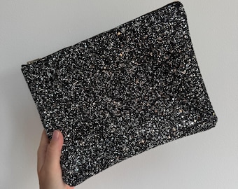 Bolso de mano negro con purpurina plateada / Bolso de noche brillante / Bolso de fiesta llamativo / Accesorio glamuroso para salir de noche
