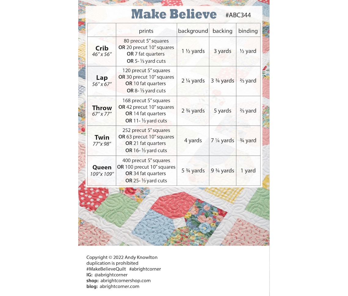 Make Believe Quilt Pattern PDF Crib Lap Throw Twin and Etsy