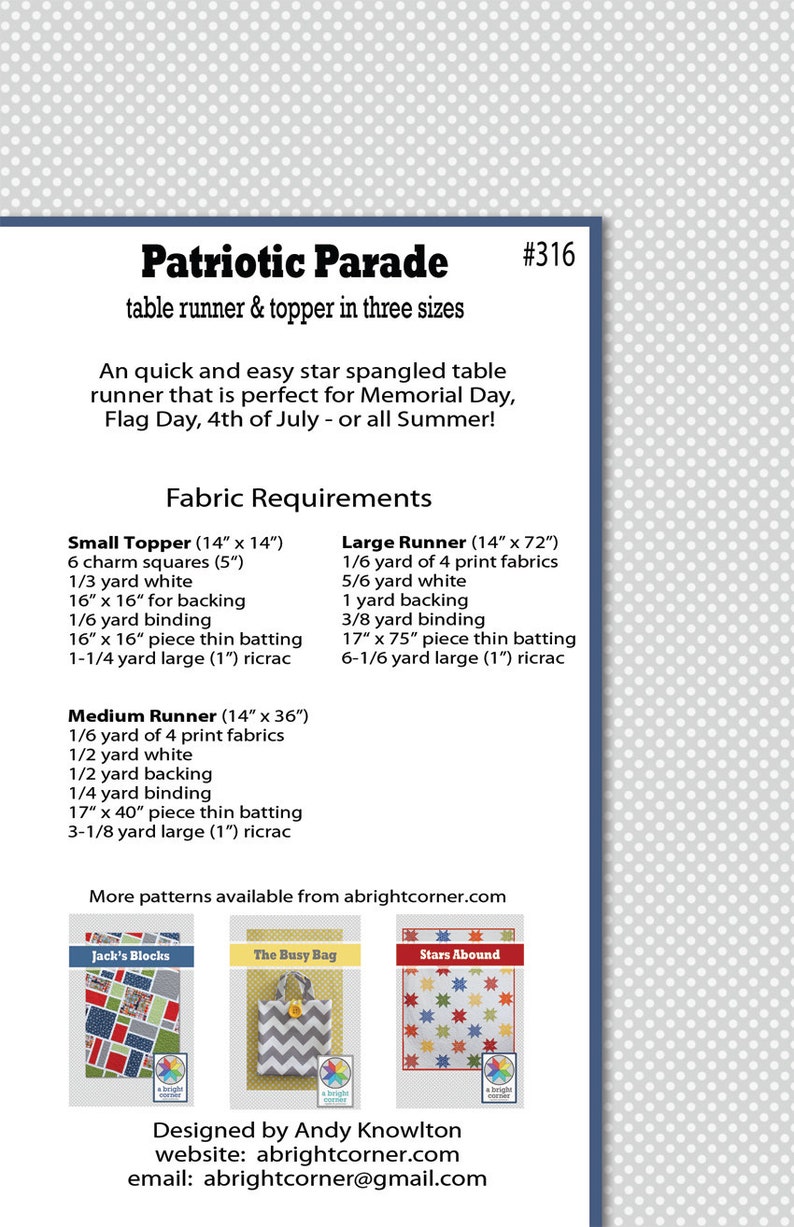 Patriotic Parade Table Runner and Topper PATTERN PDF image 3