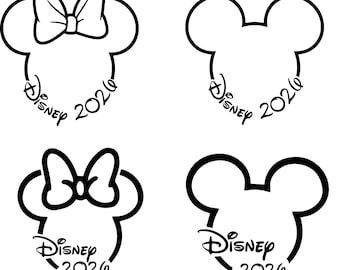 2026 Set di contorni SVG PNG di orecchie di topo, design di fiocchi e orecchie classiche per magliette per le vacanze in famiglia