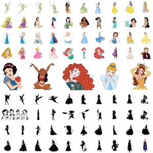 Princess SVG Bundle, Tiana Rapunzel Frozen Clipart, Belle Aurora Ariel Silhouette SVG, Snow White Cinderella Cricut Files, Digital Download