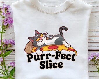 Purr-Fect Slice Png, Funny Cat Pizza Png, Lazy Kitty Clipart for Cricut Shirts, Cute Food Humor Design for Sublimation, Digital File