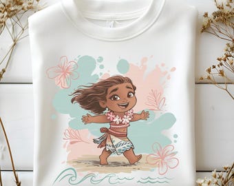 Tropical Island Girl Png, Moana Inspired Clipart for Kids Shirts, Ocean Theme Beach Art for Sublimation, Flower Girl Design,Digital Download