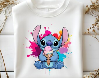 Puntada de helado (Png), linda imagen prediseñada de sublimación de verano / Adorable puntada de dibujos animados con cono para manualidades infantiles y proyectos de Cricut