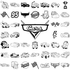 Cars PNG, Cars Clipart, Cars SVG, Planes and Cars Birthday Bundle, Instant Download, Instant Download Lightning Mcqueen Mater, Chrome Letter