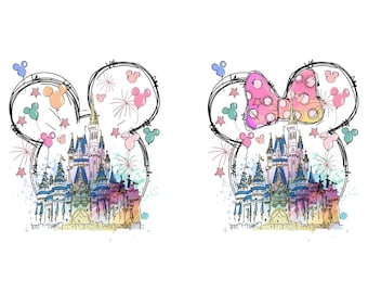 Watercolor Castle Png Bundle, Mouse Ear Magic Castle Png, Retro Colorful Kingdom Design for Sublimation, Digital Download Png