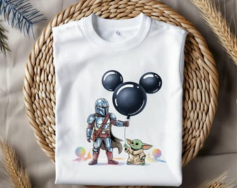 Mandalorian and Baby Yoda Png, Mickey Balloon Clipart, Star Galaxy Birthday Design, Cute Sci-Fi Digital File, Instant Download png