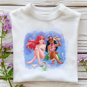 Ariel and Moana Tropical Beach Png, Best Friends Summer Clipart, Mermaid and Island Girl Design for Sublimation, Vacation Shirt Download