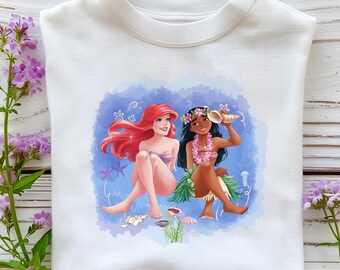 Ariel and Moana Tropical Beach Png, Best Friends Summer Clipart, Mermaid and Island Girl Design for Sublimation, Vacation Shirt Download