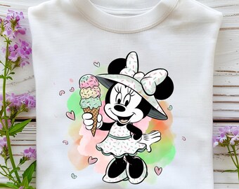 Summer Minnie Ice Cream Png, Cute Girl Mouse with Sprinkles Dress and Hat, Pastel Cartoon Clipart, Digital Download for Sublimation Crafts