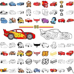 Cars PNG, Cars Clipart, Cars SVG, Planes and Cars Birthday Bundle, Instant Download, Instant Download Lightning Mcqueen Mater, Chrome Letter