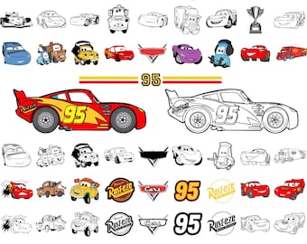 Cars PNG, Cars Clipart, Cars SVG, Planes and Cars Birthday Bundle, Instant Download, Instant Download Lightning Mcqueen Mater, Chrome Letter