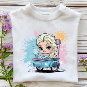 Chibi Elsa Summer Clipart, Ice Cream Princess PNG, Frozen Girl Illustration, Cute Cartoon Ice Cream Stand Design, Instant Digital Download
