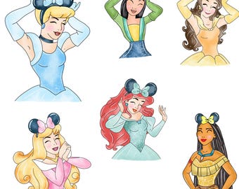 Princess Ears PNG Set, Castle Park Outfit Clipart, Mouse Ear Characters Digital Download