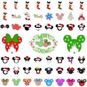 Christmas Mouse Head SVG PNG Bundle, Minnie Ornament Clipart Set for Holiday Shirts and Crafts, Mickey Santa Hat Designs, Digital Download