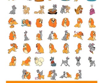 Lady and the Tramp Png Bundle, Cute Puppy Couple Png, Spaghetti Dinner Clipart, Dog Love Digital Design for Cricut, Instant Download