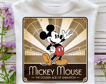 Póster vintage de Mickey Mouse, dibujos animados retro con aires de la época dorada, animación clásica PNG para camisetas y estampados.