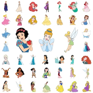 Princess SVG Bundle, Tiana Rapunzel Frozen Clipart, Belle Aurora Ariel Silhouette SVG, Snow White Cinderella Cricut Files, Digital Download
