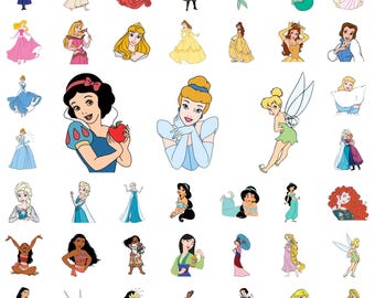 Princess SVG Bundle, Tiana Rapunzel Frozen Clipart, Belle Aurora Ariel Silhouette SVG, Snow White Cinderella Cricut Files, Digital Download
