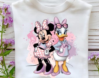 Minnie and Daisy PNG Clipart, Pink Girly Cartoon SVG for Cricut, Cute Mouse and Duck Best Friend Printable, Birthday Shirt Sublimation File