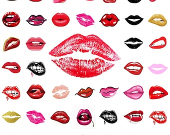 Rote Lippen für T-Shirts, Glitter Kuss Png, Pop Art Mund Clipart, Valentine Lippen Bundle, Sexy Lippen Vektor für T-Shirts und Sublimation