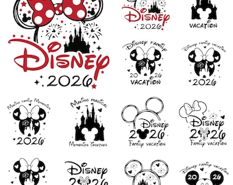 Mouse Ears Family Vacation 2026 Bundle, Castle Fireworks Png Svg Set