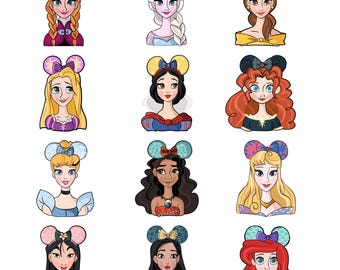 Ensemble princesse PNG, conception de chemise pour enfants, jeu de caractères fantastiques, jeu de fichiers numériques
