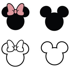 Mouse Ears SVG Bundle, Minnie Bow and Mickey Head Outline Cut Files for Cricut Silhouette, Sublimation PNG Design, Instant Download