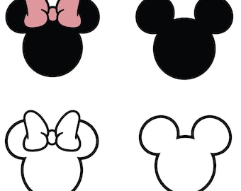 Pacchetto SVG di orecchie di topo, file di taglio del fiocco di Minnie e della testa di Topolino per Cricut Silhouette, design PNG per sublimazione, download immediato