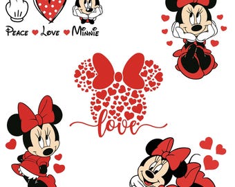Minnie Mouse SVG Bundle, Princess Svg, Minnie Mouse Birthday, Minnie Mouse Valentines, Minnie Head Svg, Instant Downlaod