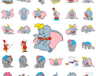 Pacchetto SVG di Dumbo, Clipart PNG di Dumbo, SVG a strati di Dumbo per Cricut, Design a sublimazione per il compleanno di Dumbo, Download digitale istantaneo