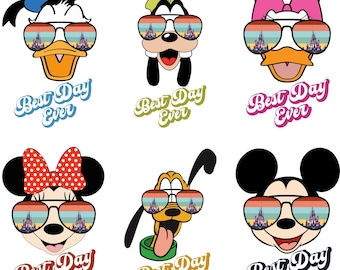 Best Day Ever Sunglasses Png Bundle, Mickey Minnie Donald Pluto Summer Clipart Set for Family Trip Shirts or Sublimation, Instant Download