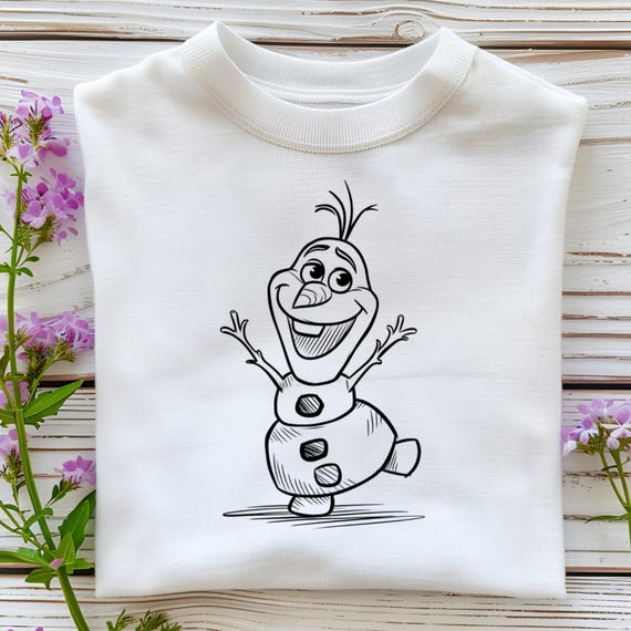 Olaf Sketch Style Png, Cute Snowman Line Art, Winter Frozen Character Clipart, Black and White Digital Sublimation Download Png