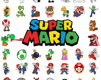 Super Mario Png Bundle for Cricut and Sublimation, Mario clipart bundle, Mario Cut Files, Mario Clipart, Super Mario Font, Mario Png