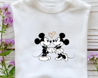 Vintage Mickey und Minnie Paar Png, Schwarz Weiß Liebe Clipart, niedlichen Retro-Stil digitaler Download, Sublimation für Paar Geschenke