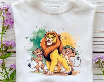 Lion King PNG Clipart, Simba and Cubs Watercolor Art, Cute Jungle Scene Design for Sublimation, Kids Birthday Shirt Printable