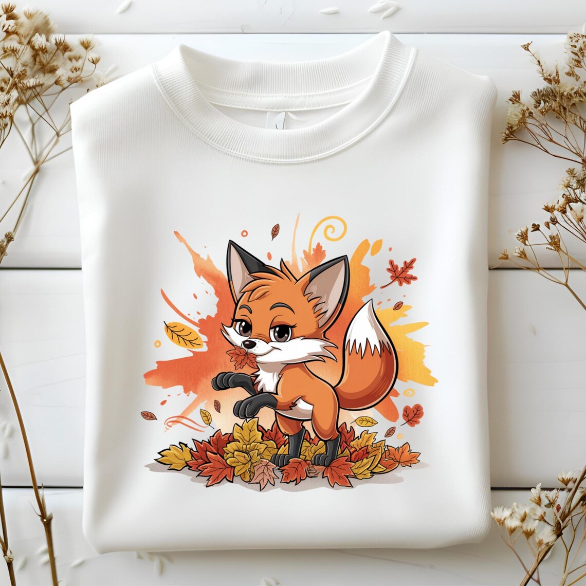 Chibi Tod Fox Fall Clipart Png, Cute Autumn Leaves Toddler Fox ...
