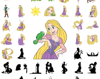 Rapunzel SVG-paket, Rapunzel Svg-filer för Cricut och Silhouette, Prinsessa Svg-paket, Trassel Clipart Digital Nedladdning