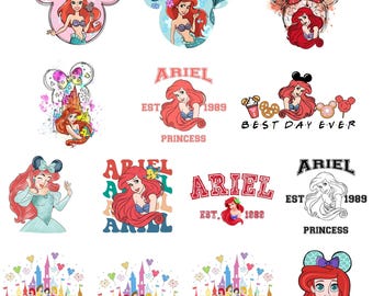 Ariel PNG, Pacchetto Squadra Principessa, Logo Castello PNG, Design Ariel Retro College, Maglietta "Il giorno più bello di sempre", Compleanno PNG, Download Digitale Istantaneo