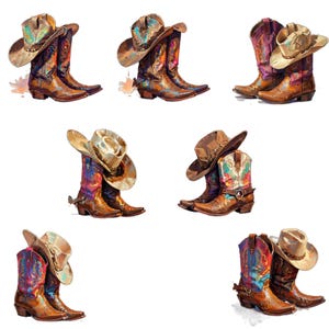 Cowgirl Boots and Hat PNG Bundle, Western Country Watercolor Clipart Set, Rustic Cowboy Hat and Boots Sublimation Design, Digital Download