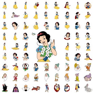 Snow White and Seven Dwarfs SVG Clipart Bundle, Princess Sublimation PNG, Birthday Shirt Design, Cake Topper, Svg Png Dxf Digital Download