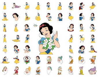 Snow White and Seven Dwarfs SVG Clipart Bundle, Princess Sublimation PNG, Birthday Shirt Design, Cake Topper, Svg Png Dxf Digital Download