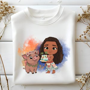 Chibi Moana Pua Birthday Png, Cute Island Girl Cake Clipart, Tropical Celebration Art for Shirts, Summer Party Sublimation, Instant Download