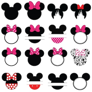 Mickey and Minnie Inspired SVG Bundle, Mickey Minnie Mouse Outline, Mickey Minnie Ears, Mouse Ears outline and Mouse Bow, Mouse Silhouette