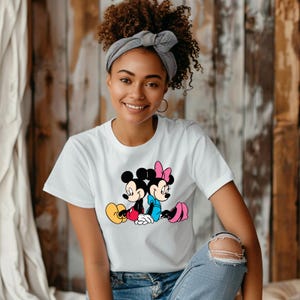 Mickey Mouse and Minnie Mouse Sitting Back to Back Svg, Couple Mouse Shirt Design, Cute Cartoon Mouse Png Clipart, Digital Download image 4