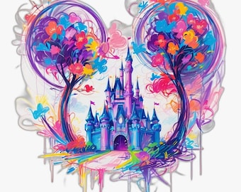 Aquarell-Mäuseschloss Png, Mausohr-Magieschloss, Retro Magic Kingdom Design mit Mausohren für Sublimationsprojekte, digitaler Download
