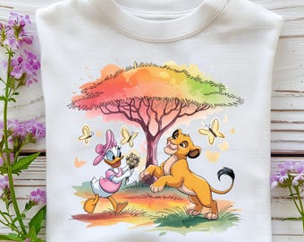 Daisy and Simba PNG, Colorful Safari Scene Clipart, Cute Jungle Friendship Art, Baby Lion and Duck Digital Design for Kids Crafts