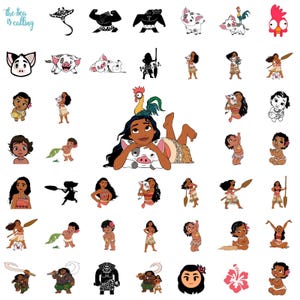 Moana Svg Clipart Bundle, Baby Moana Cake Topper Svg, Maui Pua Moana PNG for Cricut, Moana Alphabet Font Svg, Instant Download