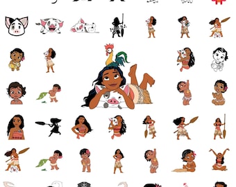 Moana Svg Clipart Bundle, Baby Moana Cake Topper Svg, Maui Pua Moana PNG for Cricut, Moana Alphabet Font Svg, Instant Download