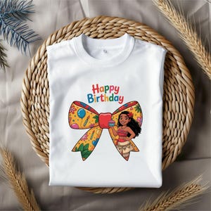 Chibi Moana Birthday Png, Happy Birthday Bow Clipart, Island Girl Cake Art for Kids Party Shirt, Cute Printable Tropical Design Download